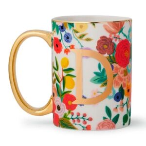 Rifle Paper Co for Anthropologie Floral Mug | Gold Monogram 16 oz ~ New